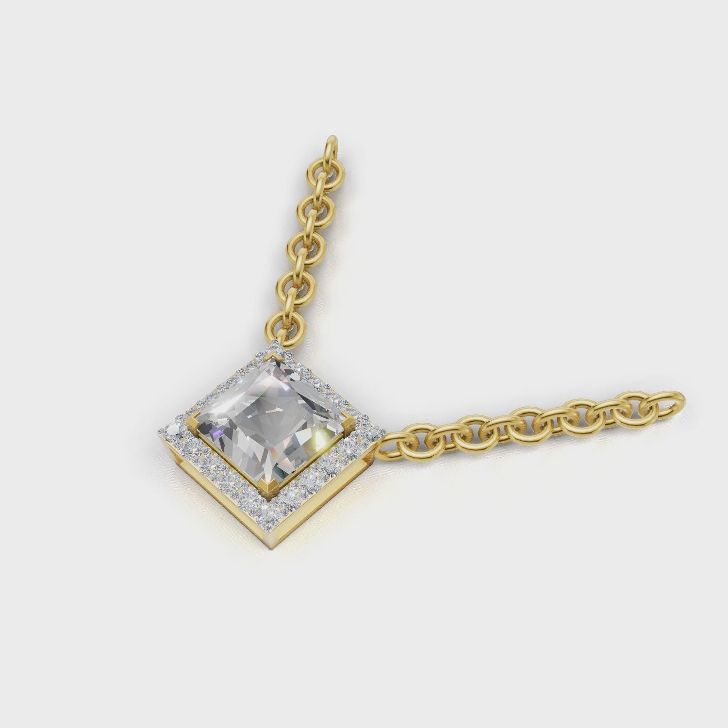 Pendant Princess Halo 18k Yellow Gold 1ct :: PENDANT PRINCESS HALO 18K Yellow Gold 1ct 4.mp4