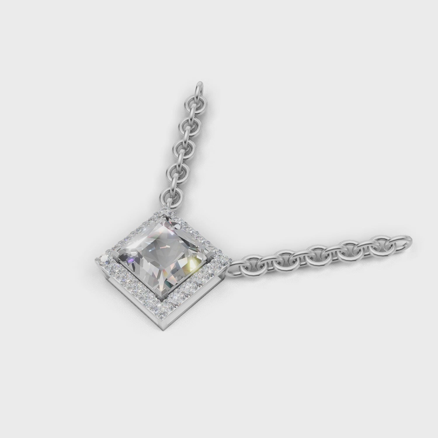 Pendant Princess Halo 18k White Gold 1ct :: PENDANT PRINCESS HALO 18K White Gold 1ct 4.mp4