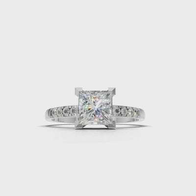 Ring Princess Side Dia 18k White Gold 1ct :: RING PRINCESS SIDE DIA 18K White Gold 1ct 4.mp4