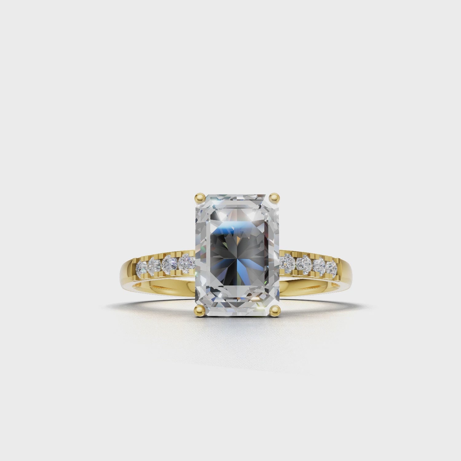 Load video: Ring Emerald Side Dia 18k Yellow Gold 1ct :: RING EMERALD SIDE DIA K18 Yellow Gold 1ct 4.mp4