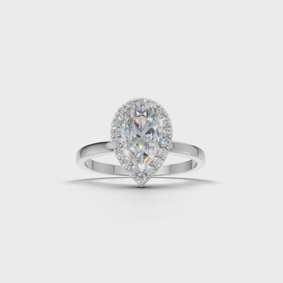 Ring Pear Halo 18k White Gold 1ct :: RING PEAR HALO 18K White Gold 1ct 4.mp4