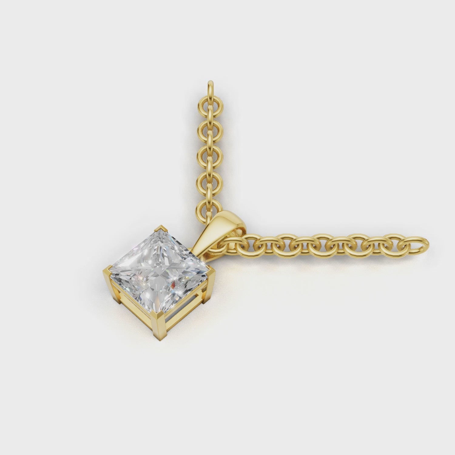 Pendant Princess Solitaire 18k Yellow Gold 1ct :: PENDANT PRINCESS SOLITAIRE K18 Yellow Gold 1ct 4.mp4