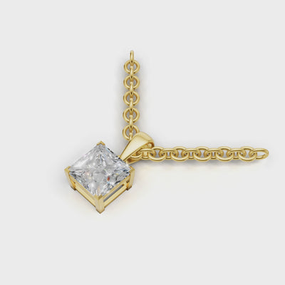 Pendant Princess Solitaire 18k Yellow Gold 1ct :: PENDANT PRINCESS SOLITAIRE K18 Yellow Gold 1ct 4.mp4