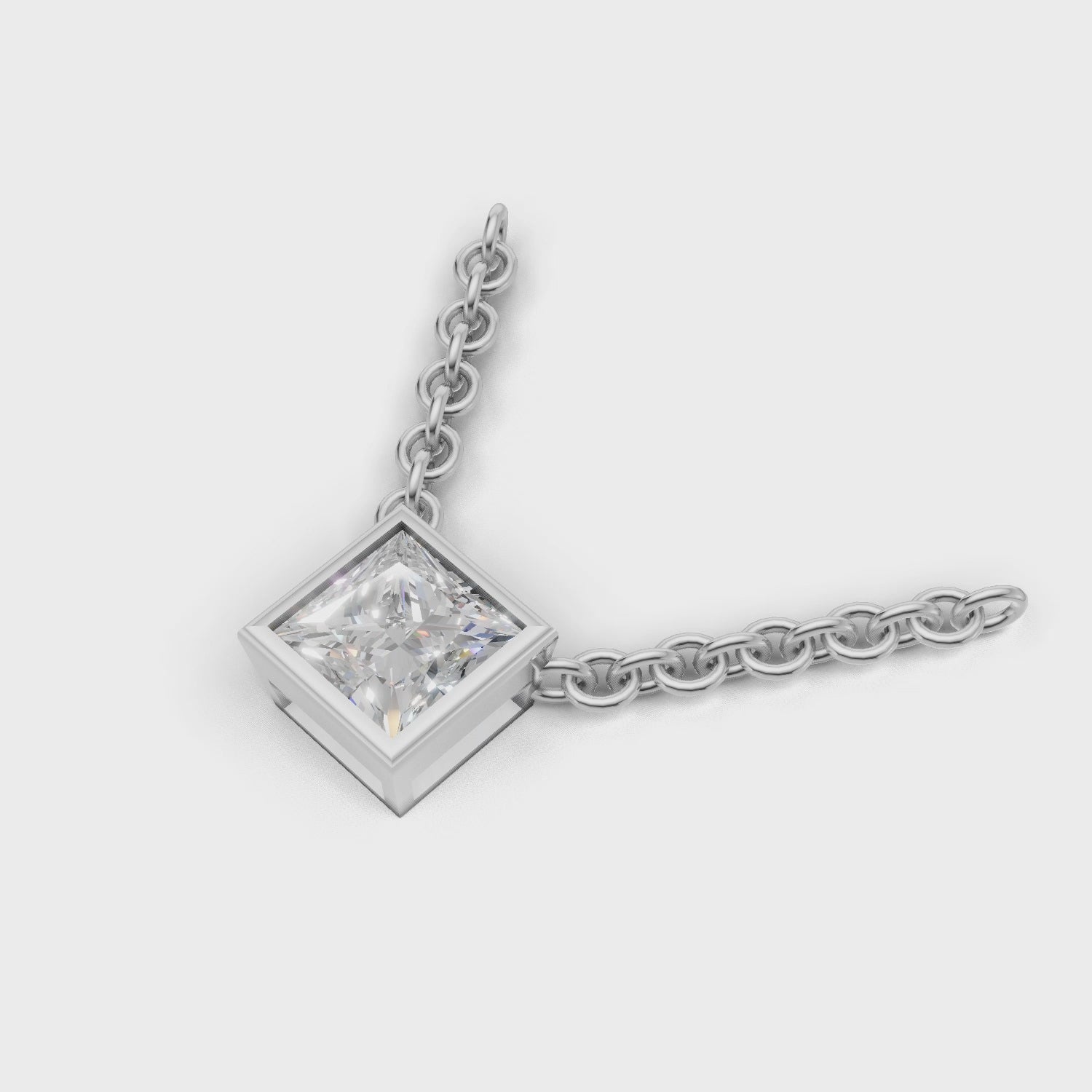 Pendant Princess Bezel 18k White Gold 1ct :: PENDANT PRINCESS BEZEL 18K White Gold 1ct 4.mp4
