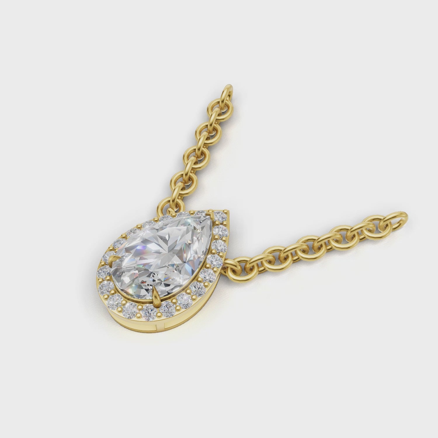 Pendant Pear Halo 18k Yellow Gold 1ct :: PENDANT PEAR HALO K18 Yellow Gold 1ct 4.mp4