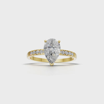 Ring Pear Side Dia 18k Yellow Gold 1ct :: RING PEAR SIDE DIA 18K Yellow Gold 1ct 4.mp4