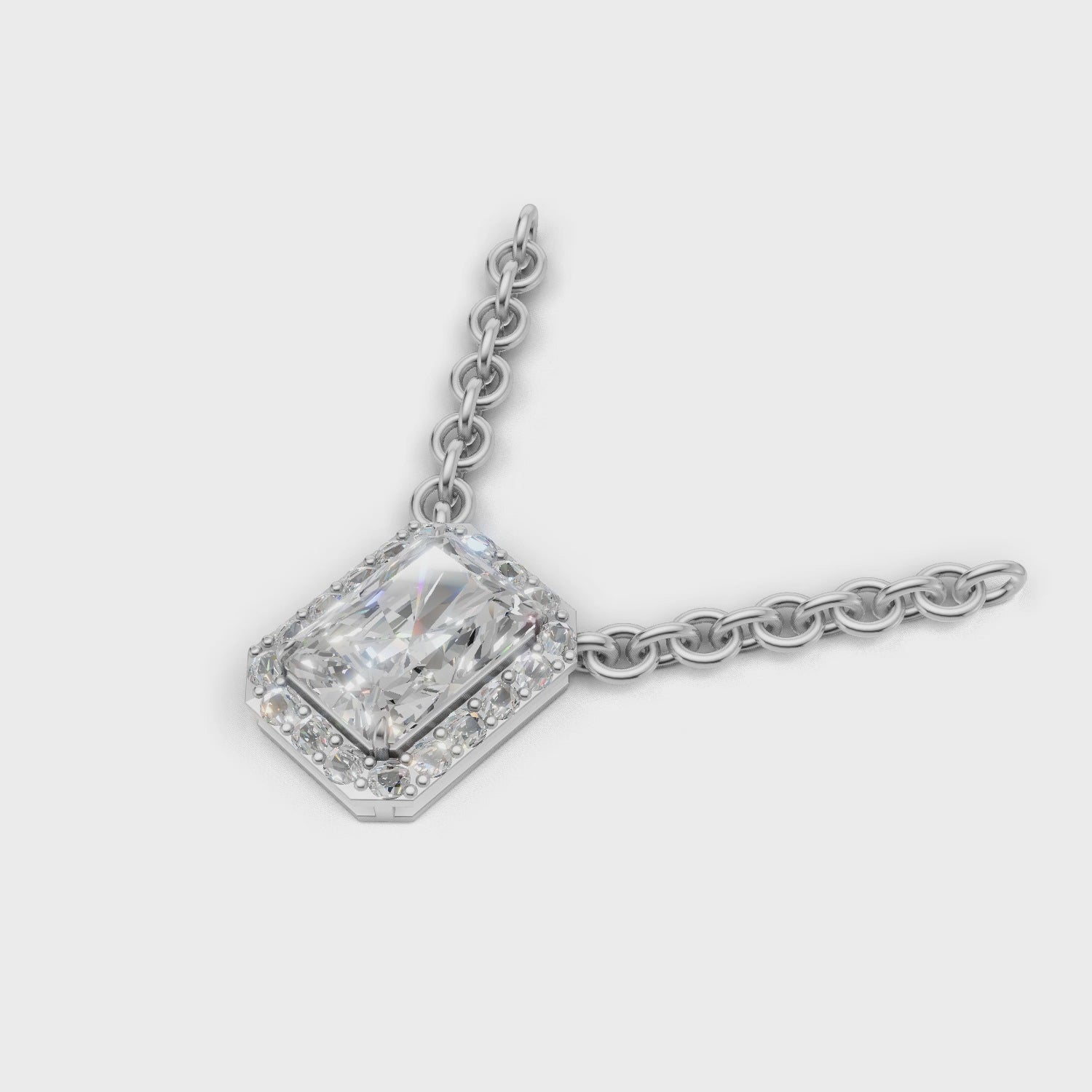 Pendant Radiant Halo 18k White Gold 1ct :: PENDANT RADIANT HALO K18 White Gold 1ct 4.mp4